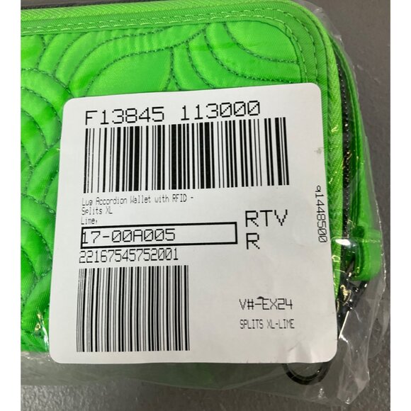 Lug Splits XL RFID Protected Accordion Wallet - Quilted Lime Green with Zip Clos - Picture 2 of 7